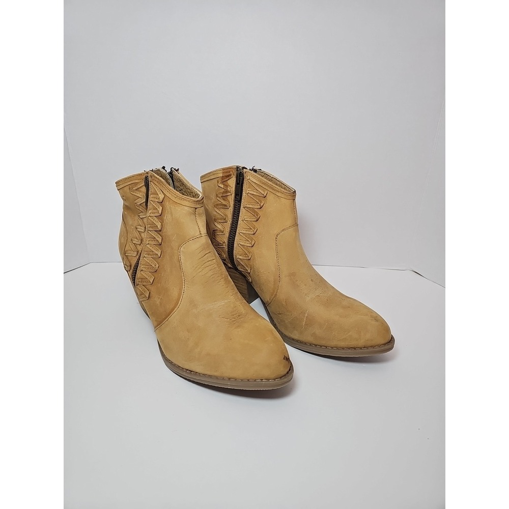 Musse & Cloud  Brown Almond Toe‎ Side Zippers Ankle Booties Size 8 Women's